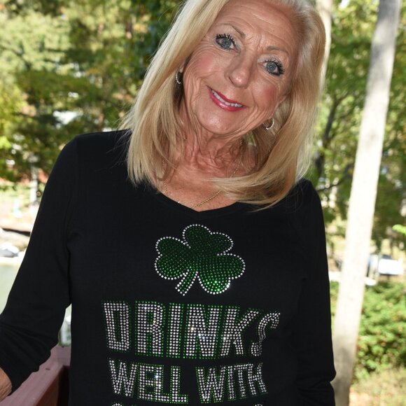 St. Patrick's rhinestone black long sleeve shirt XS S M L XL XXL 1X 2X 3… - Picture 2 of 7